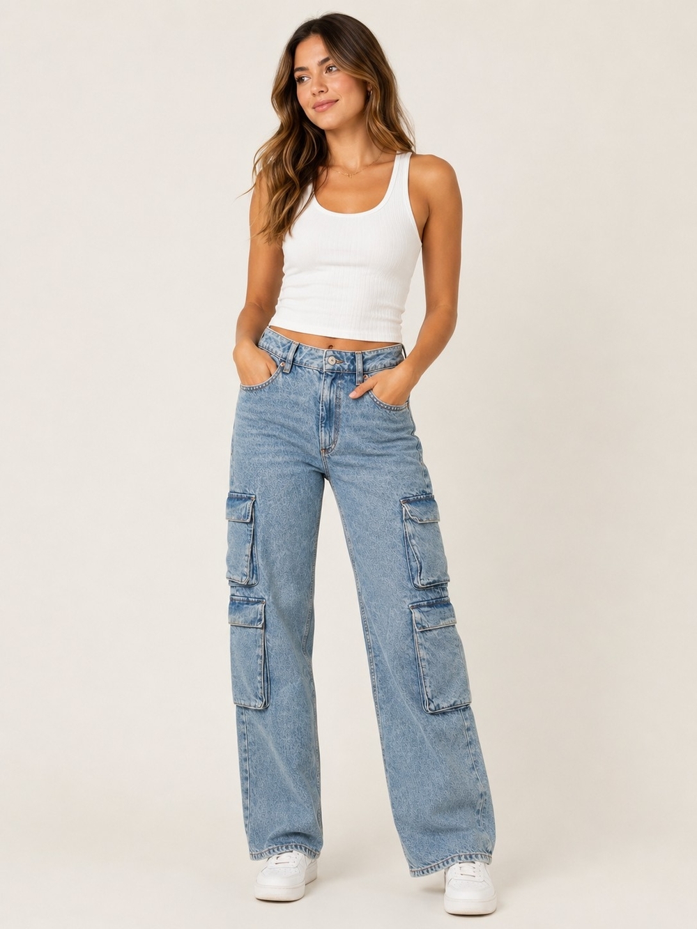 Dynamite Light Blue Cargo Wide-Leg Jeans Heidi Size 2